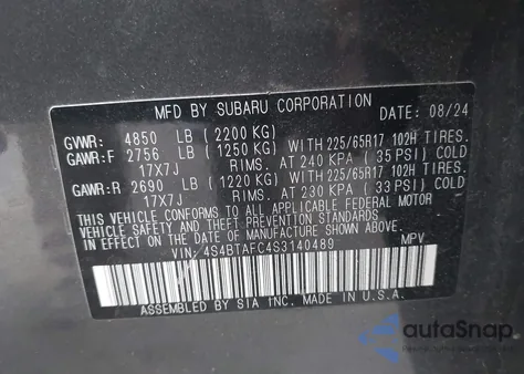 2025 Subaru Outback Premium z USA, uszkodzony, nr VIN 4S4BTAFC4S3140489